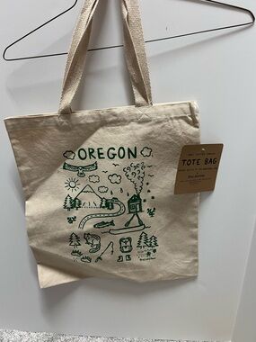 OREGON Canvas Tote Bag - Natural with Green Print